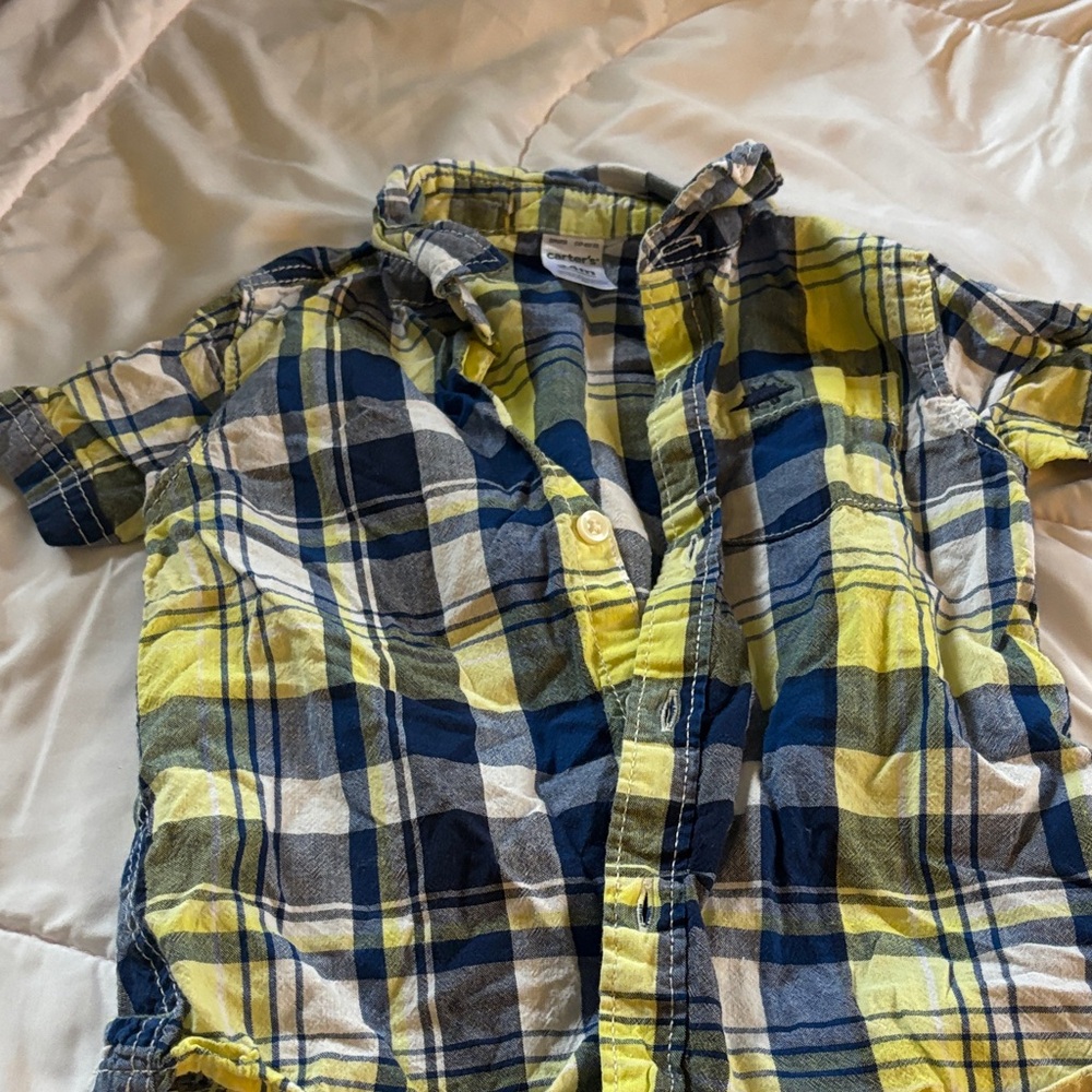Carter's Yellow, Blue & White Plaid Short-Sleeve Button-Up